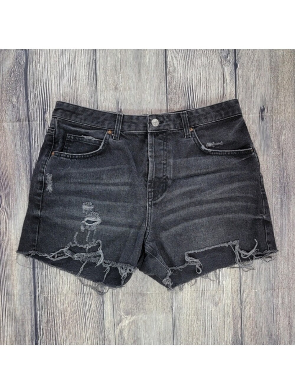 Topshop Moto Ashley Button Fly Distressed Denim Shorts